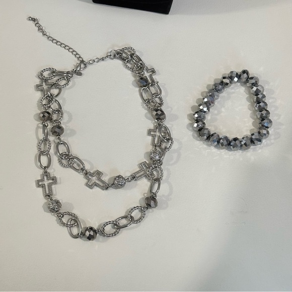 Premier Designs Silver Necklace with Black and Gray Cross Accents - Picture 5 of 5